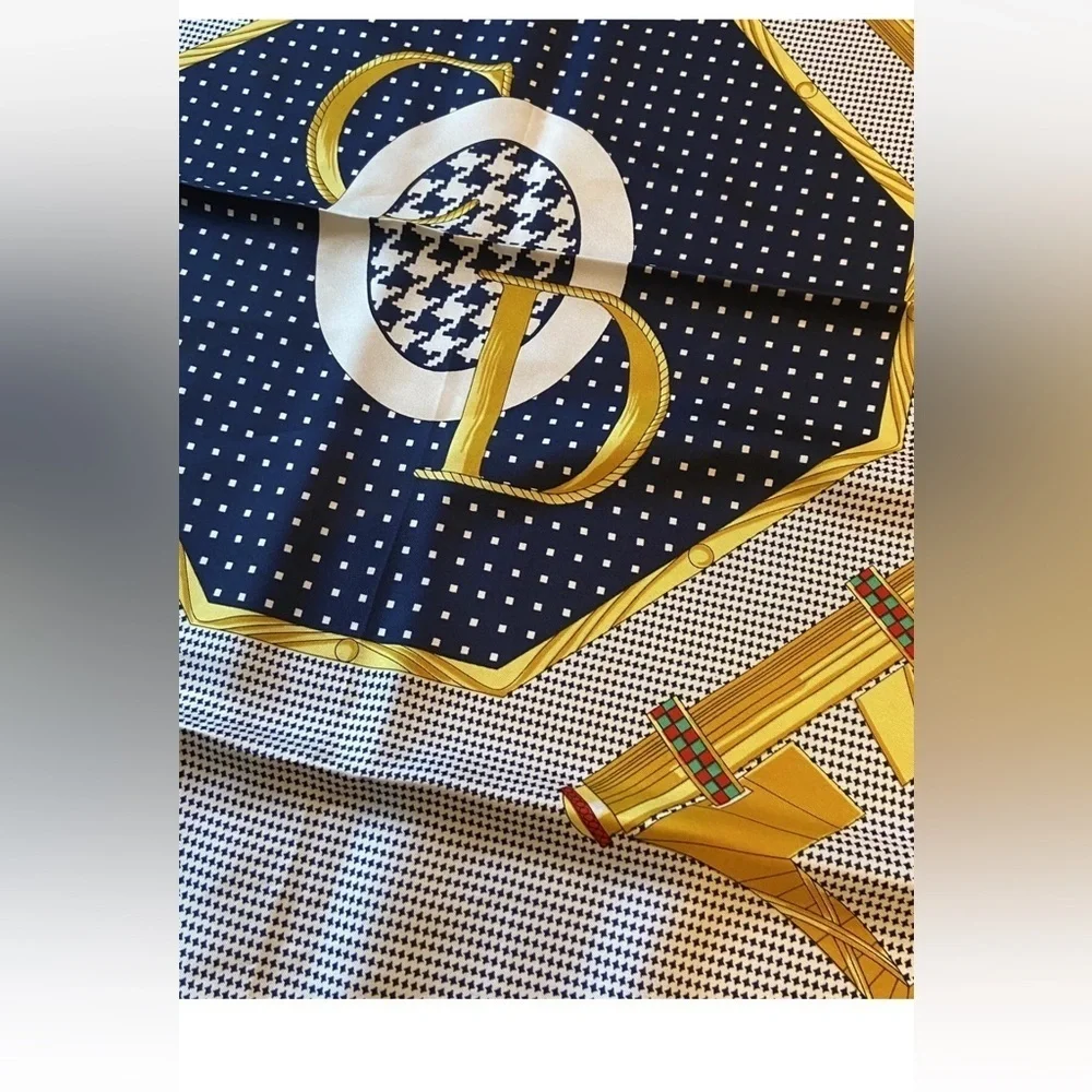 Christian Dior vintage Silk Scarf CD logo polka dot jewels RARE